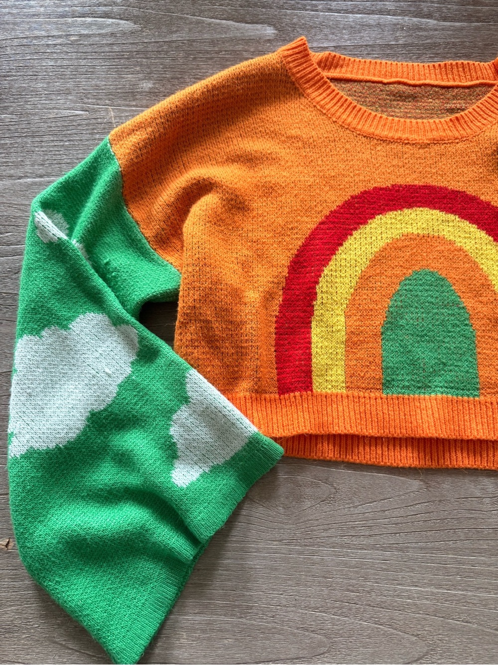Vintage Women’s Rainbow Crop Sweater Retro 70’s one size - Picture 3 of 6